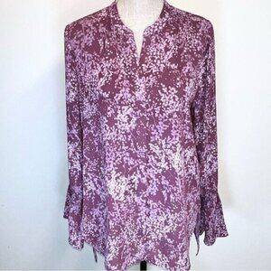 H by Halston Oversized Bell Sleeve Blouse Concealed Front Buttons Womens Sz M